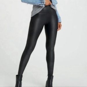 Spanx Faux Leather High Waisted Shimmer Gloss Black - Size Large